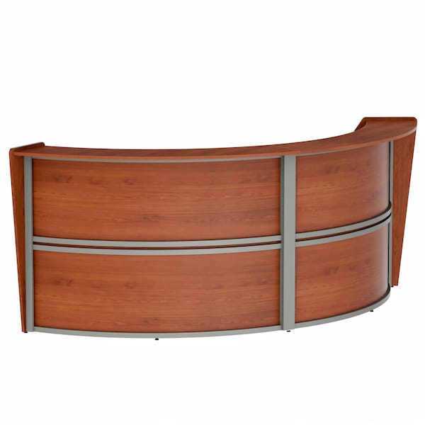 Reception Desk 49 in D X 46 in H, 10.3 ft W X Thermofused Laminate, Clear, Cherry